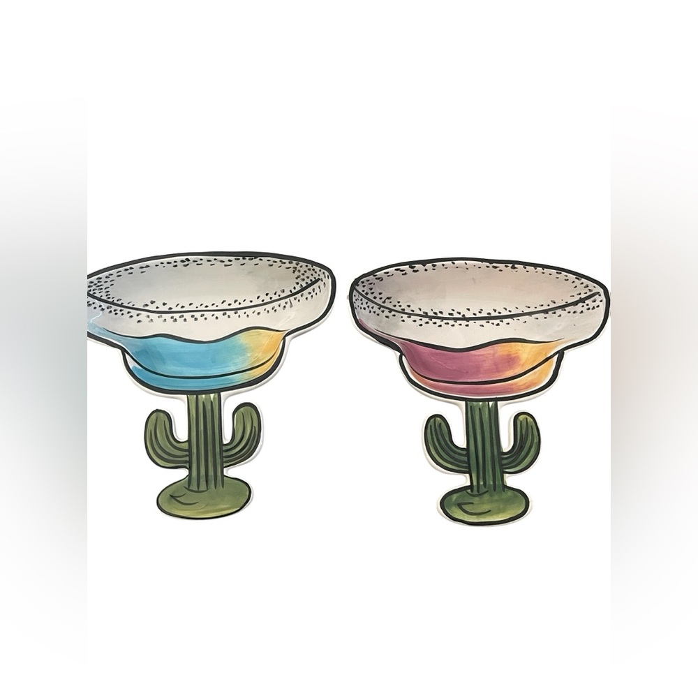 CLAY ART Margarita Glass Shaped w/Cactus Stem Party Serving Snack Dishes 2